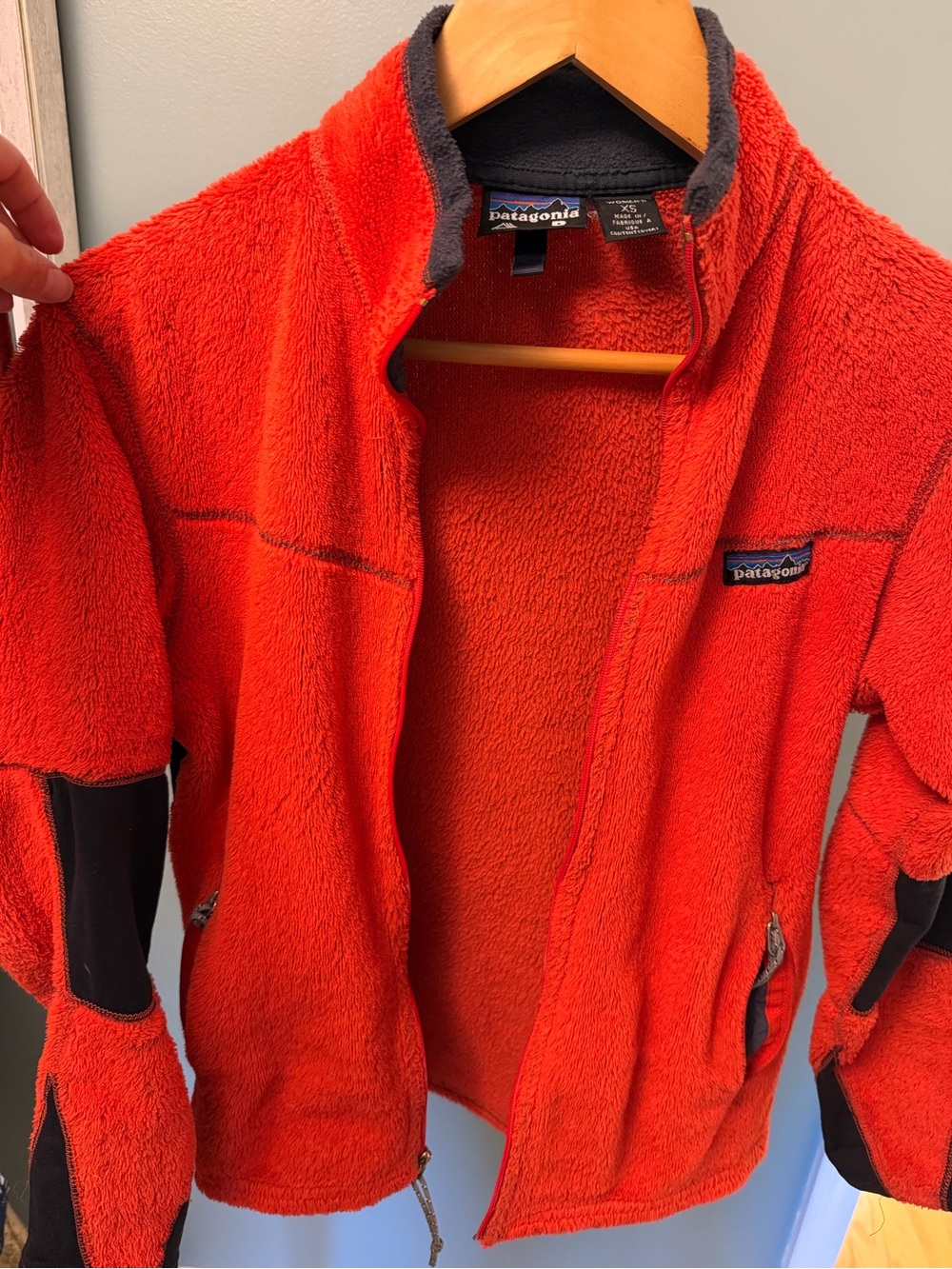 Patagonia Orange Fleece Jacket with Black Trim
